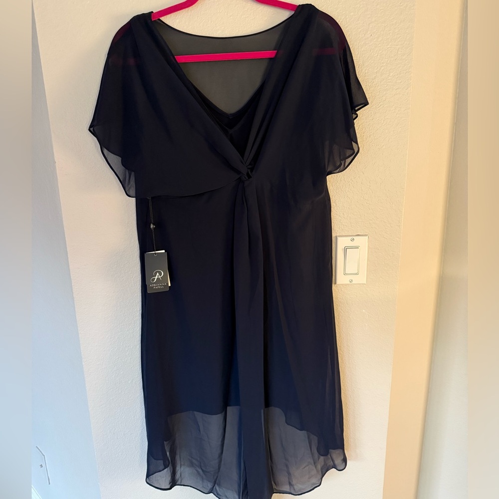 Adrianna Papell Navy Chiffon Overlay Dress